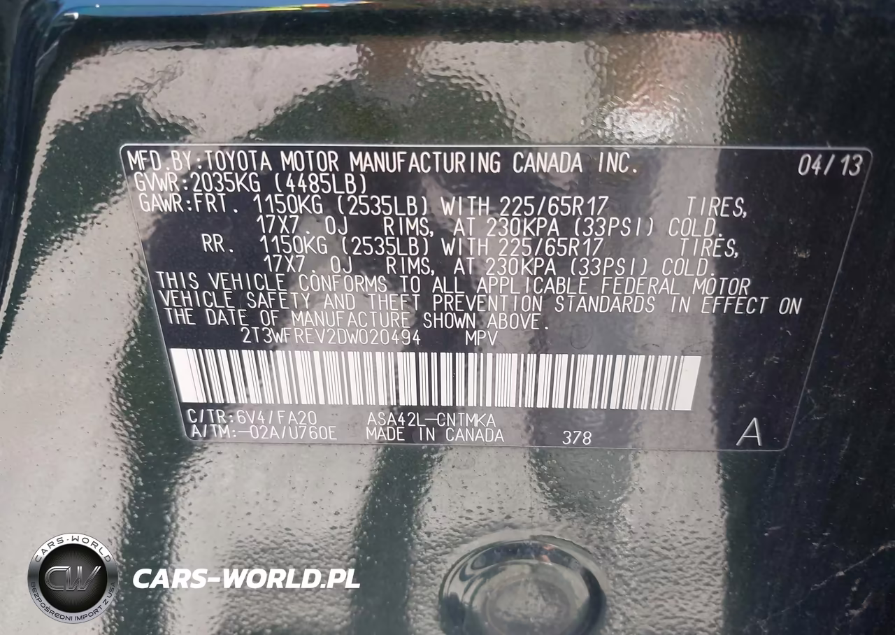 2013 Toyota Rav4 Xle VIN:2T3WFREV2DW020494 - 9
