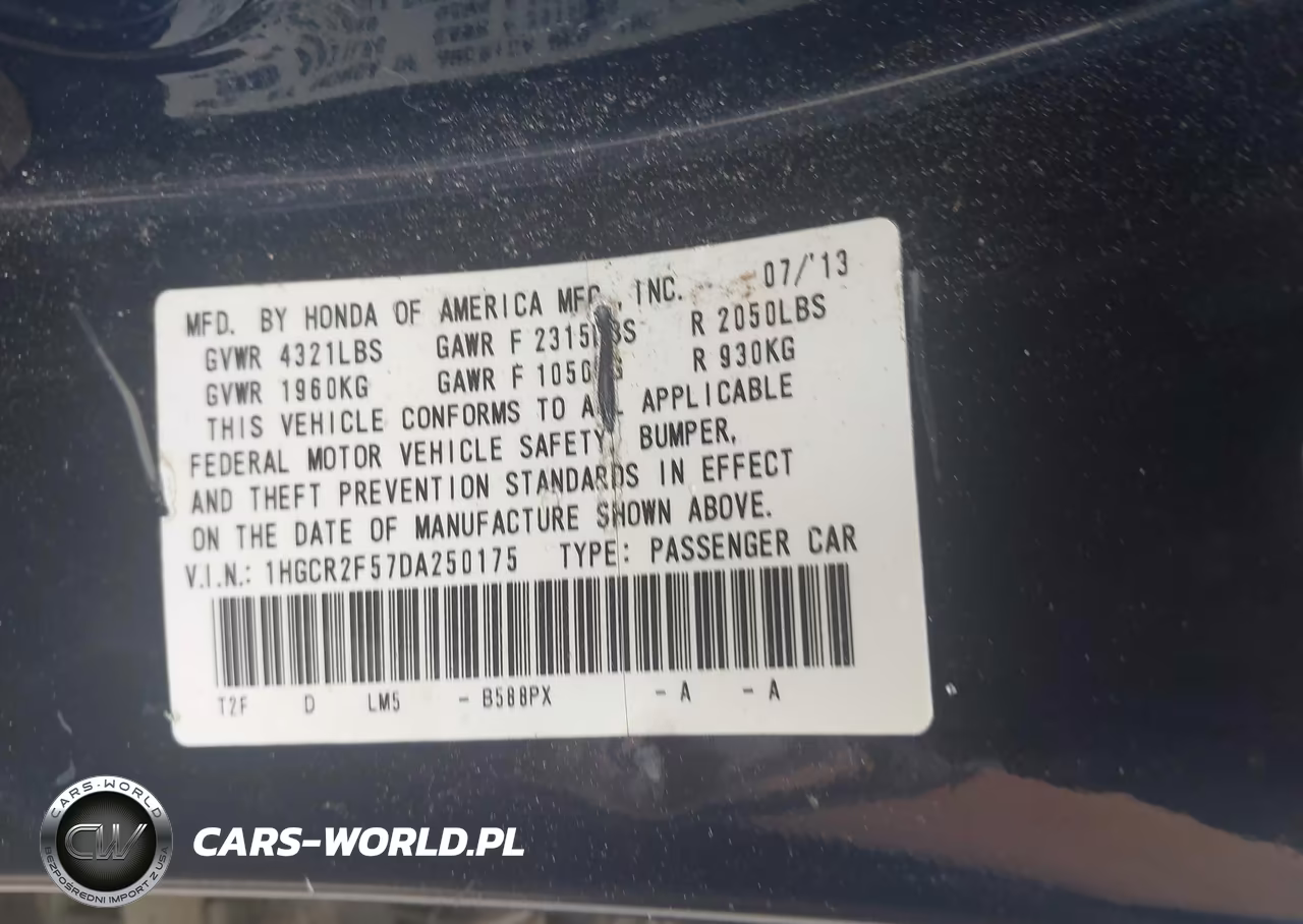 2013 Honda Accord Sport VIN:1HGCR2F57DA250175 - 9