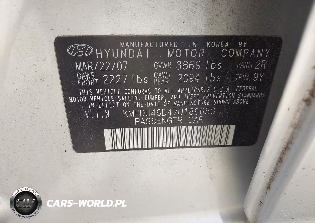 2007 Hyundai Elantra Gls-Ltd-Se VIN:KMHDU46D47U186650 - 9