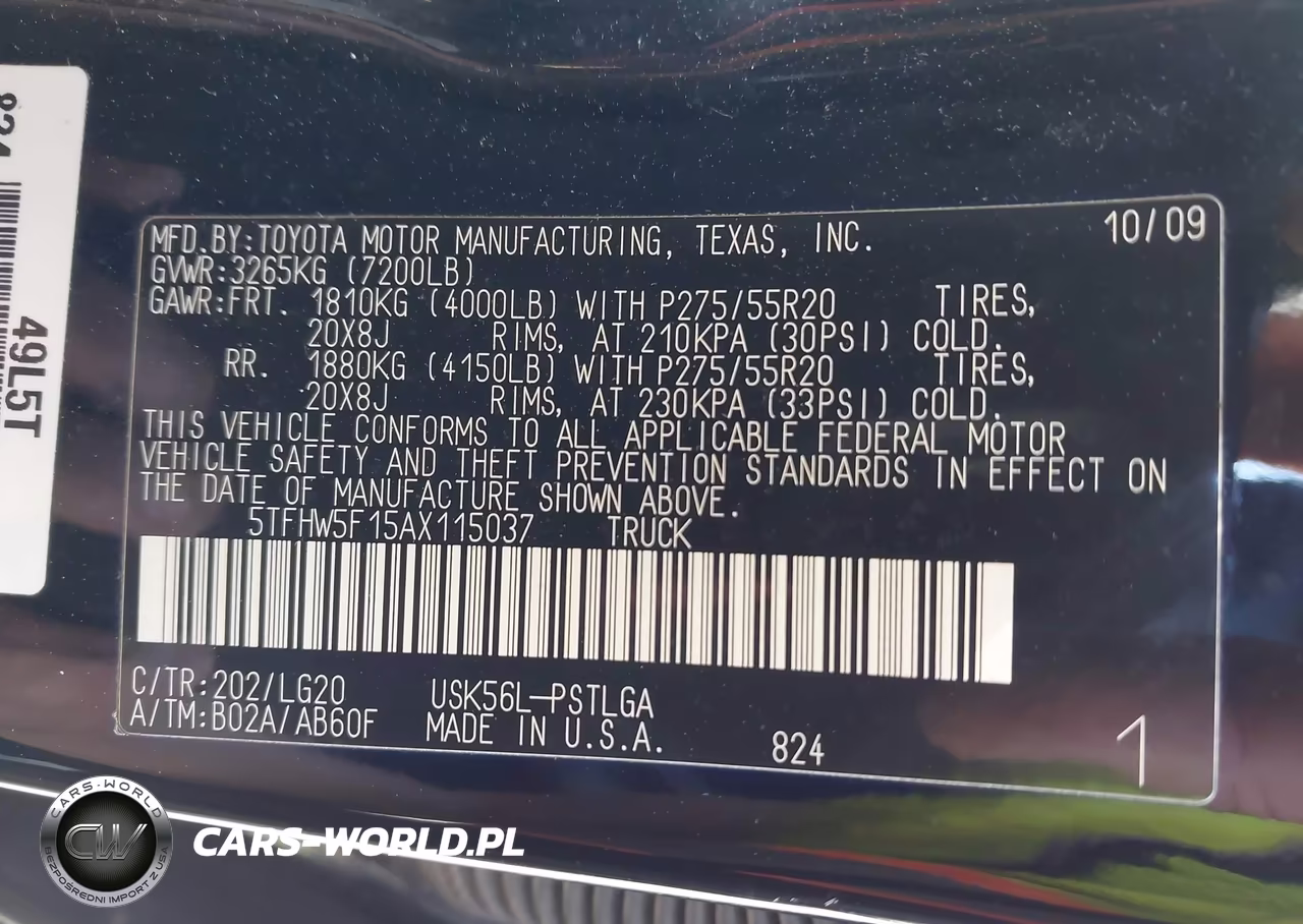 2010 Toyota Tundra Limited 5.7L V8 VIN:5TFHW5F15AX115037 - 9