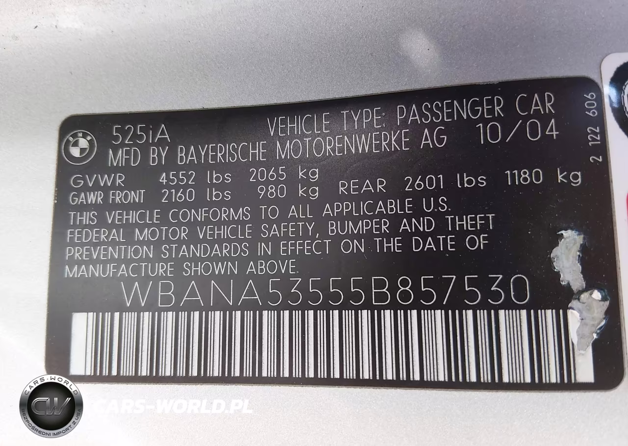 2005 BMW 525I VIN:WBANA53555B857530 - 9