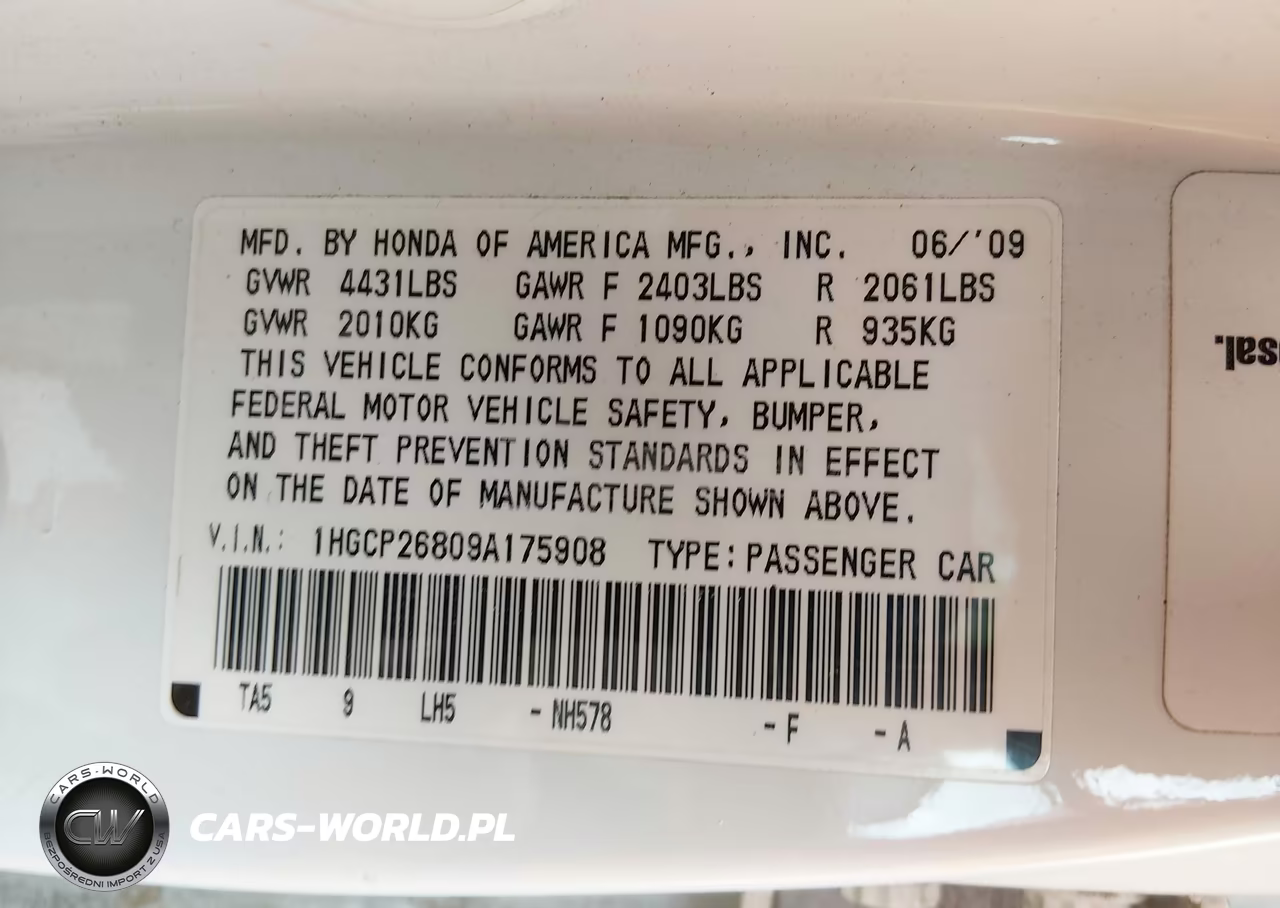 2009 Honda Accord 2.4 Ex-L VIN:1HGCP26809A175908 - 9