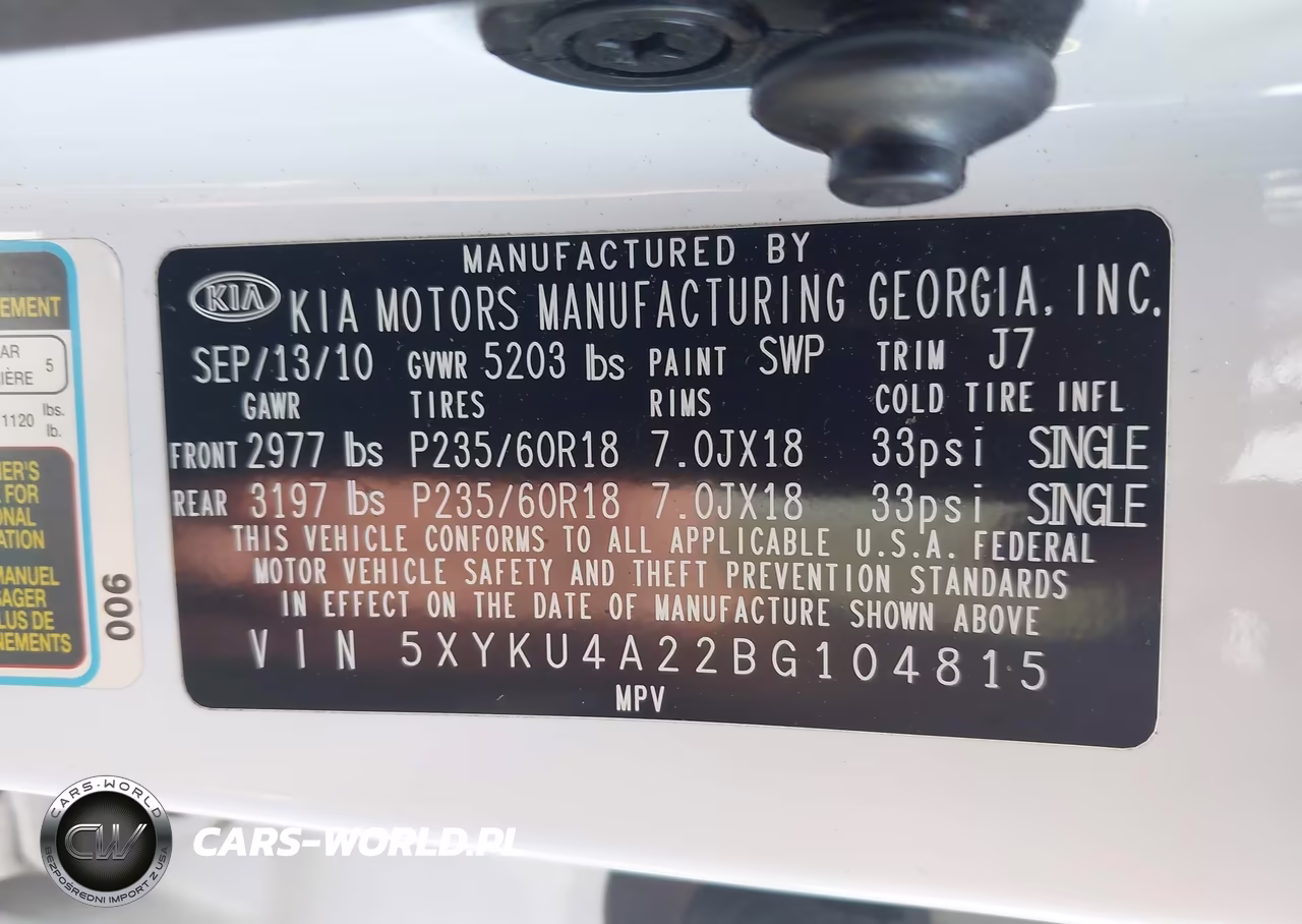 2011 Kia Sorento Ex V6 VIN:5XYKU4A22BG104815 - 9