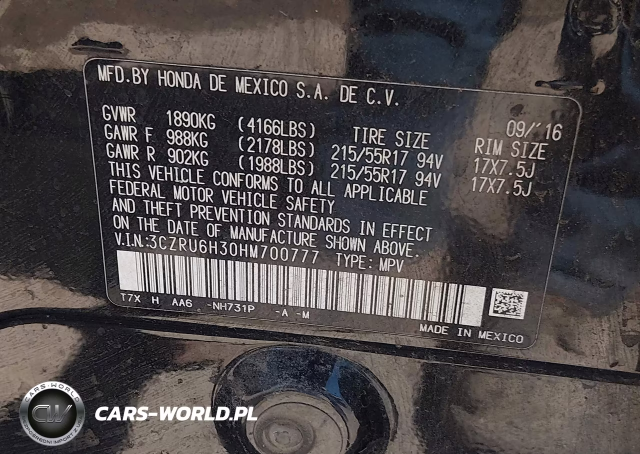 2017 Honda Hr-V Lx VIN:3CZRU6H30HM700777 - 9