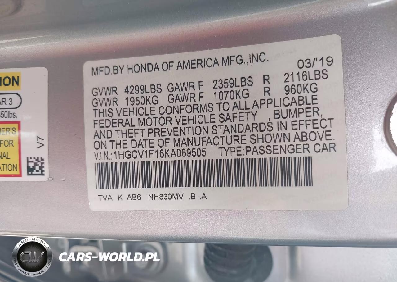 2019 Honda Accord Lx VIN:1HGCV1F16KA069505 - 9