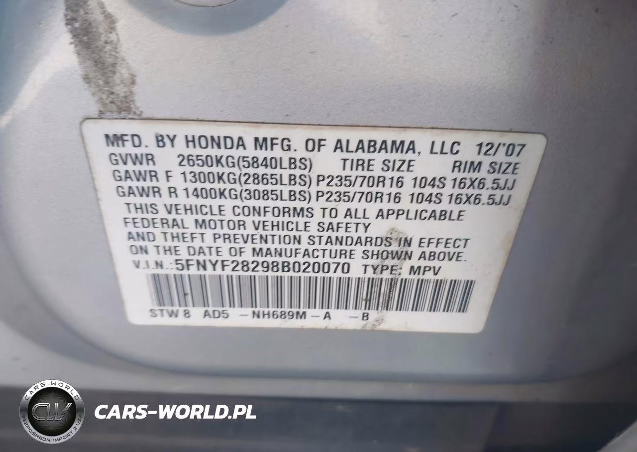 2008 Honda Pilot Vp VIN:5FNYF28298B020070 - 9