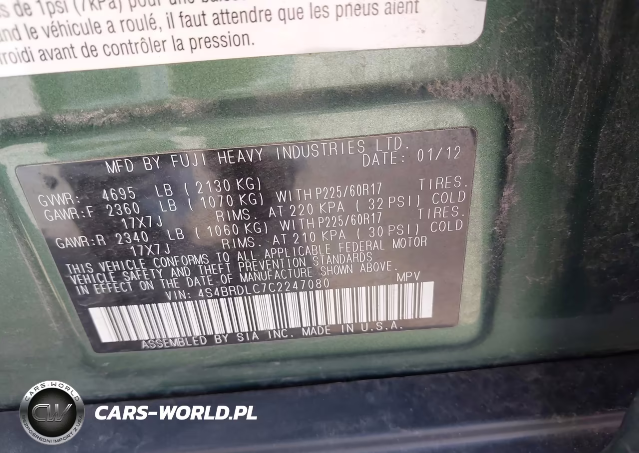 2012 Subaru Outback 3.6R Limited VIN:4S4BRDLC7C2247080 - 9