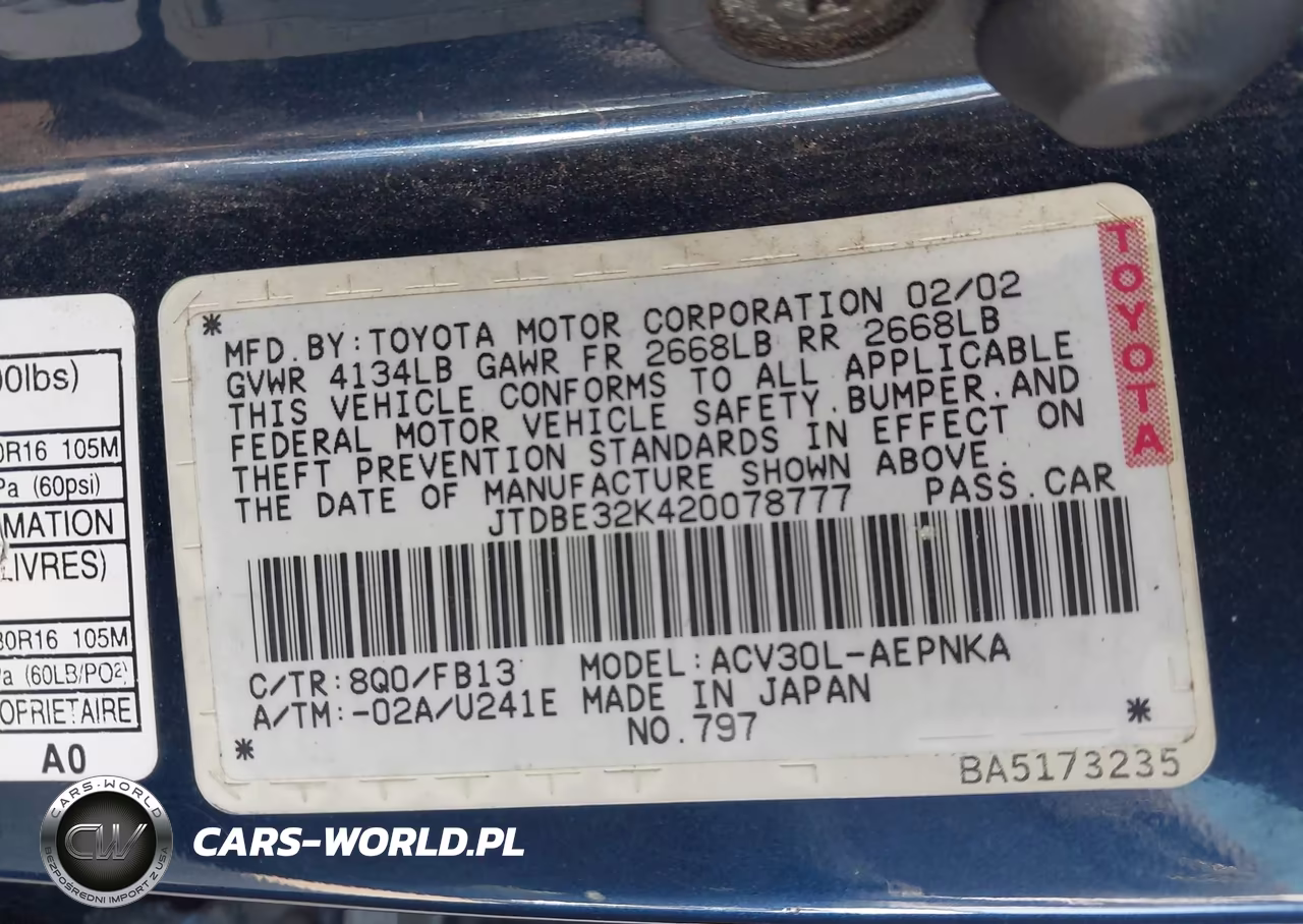 2002 Toyota Camry Le VIN:JTDBE32K420078777 - 9