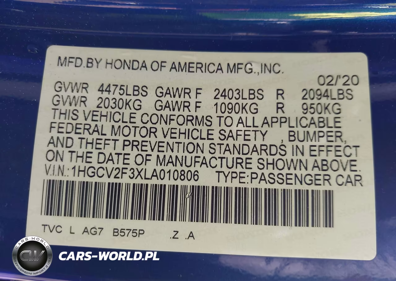 2020 Honda Accord Sport 2.0T VIN:1HGCV2F3XLA010806 - 9