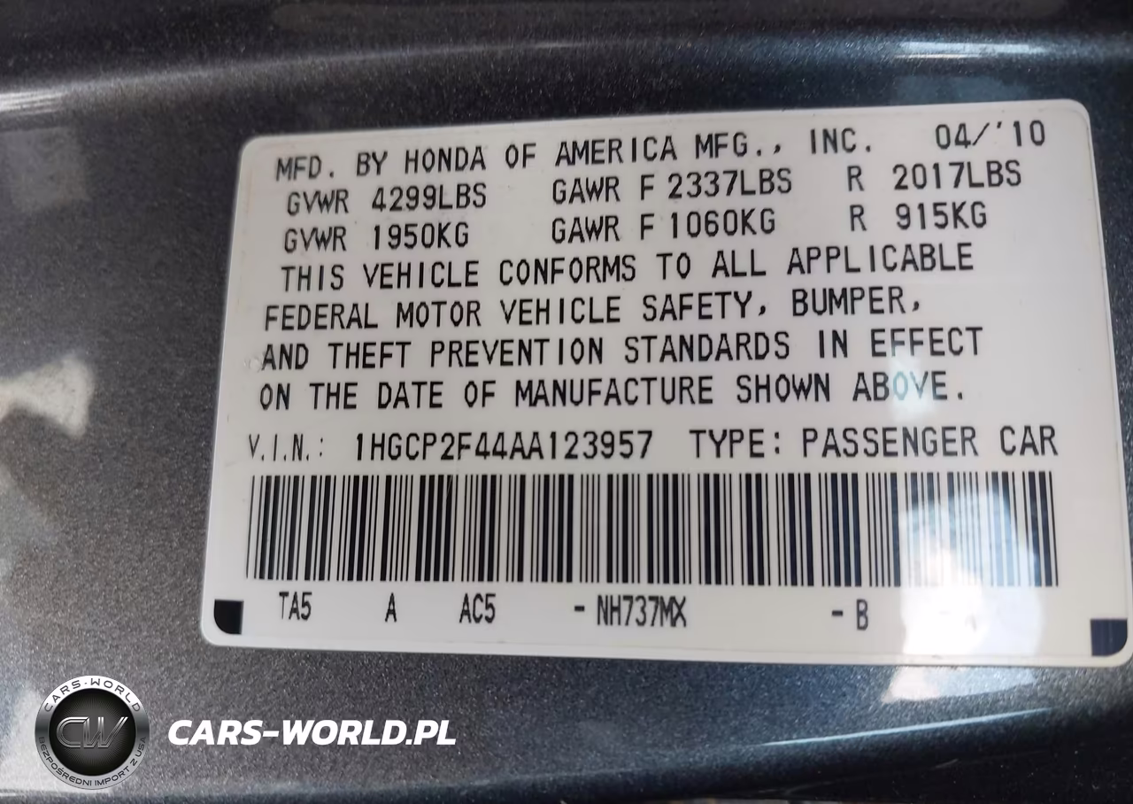 2010 Honda Accord 2.4 Lx-P VIN:1HGCP2F44AA123957 - 9