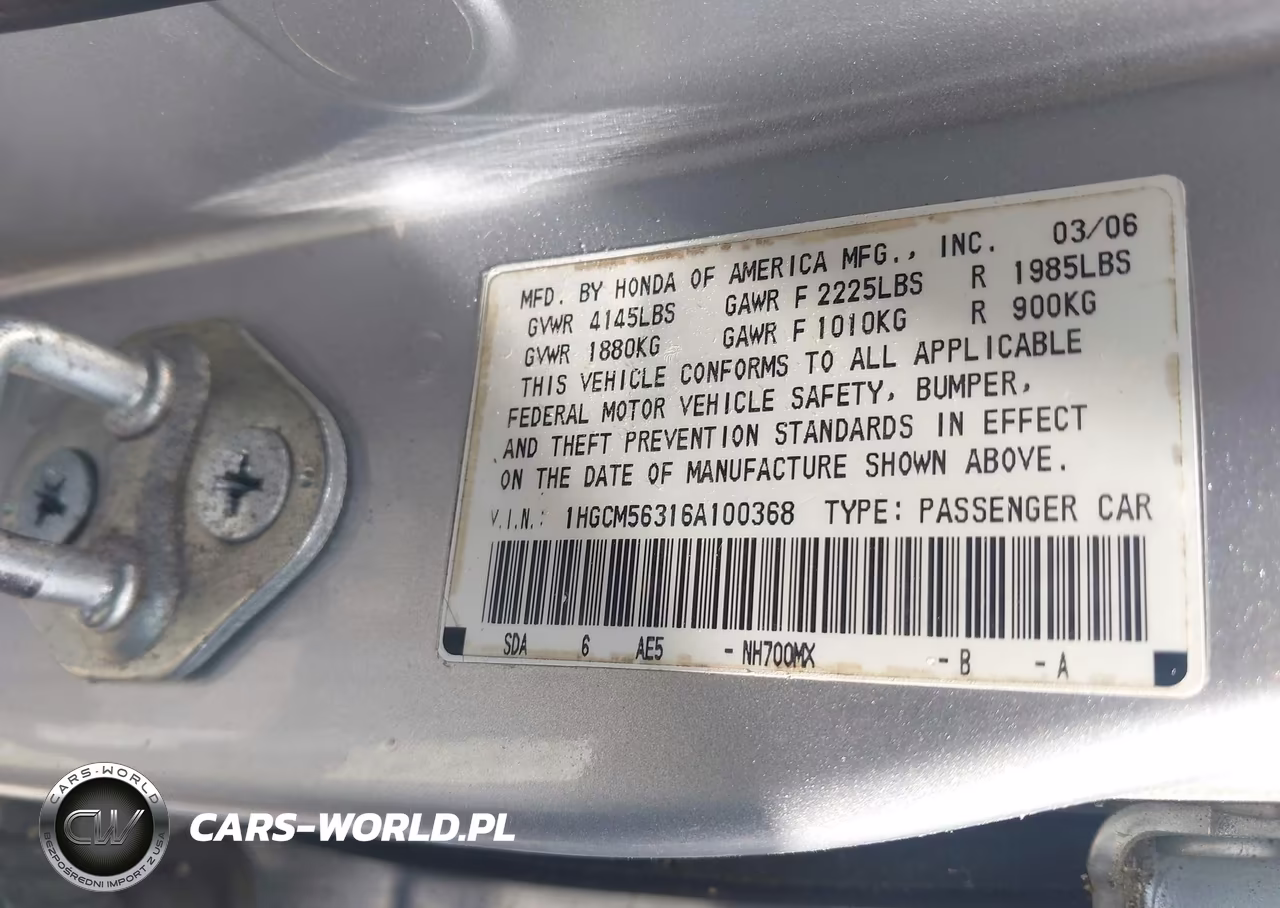 2006 Honda Accord 2.4 Se VIN:1HGCM56316A100368 - 9