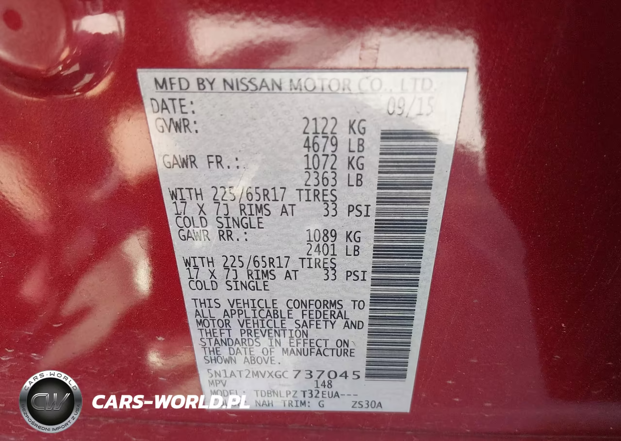 2016 Nissan Rogue S-Sl-Sv VIN:5N1AT2MVXGC737045 - 9