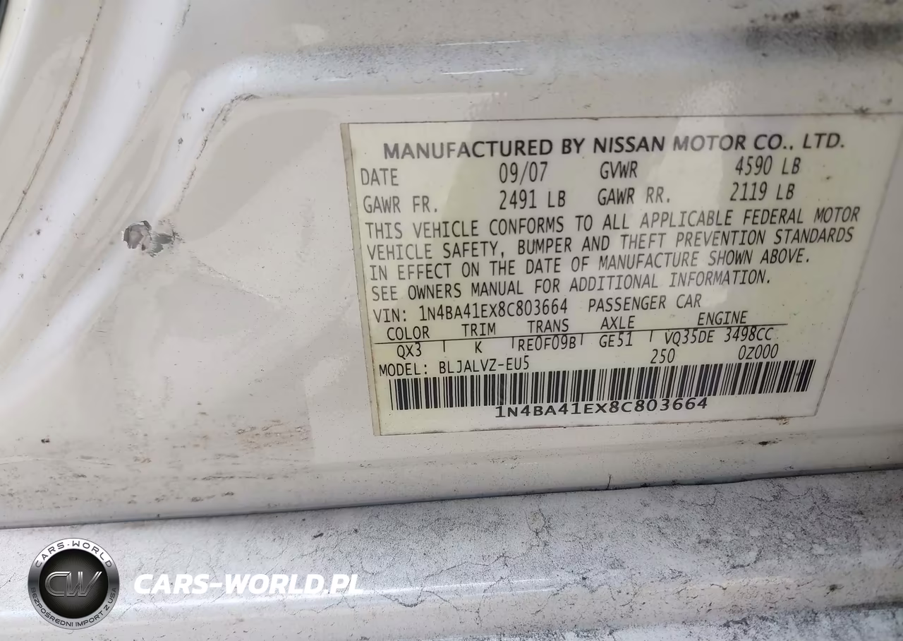 2008 Nissan Maxima 3.5 Se VIN:1N4BA41EX8C803664 - 9