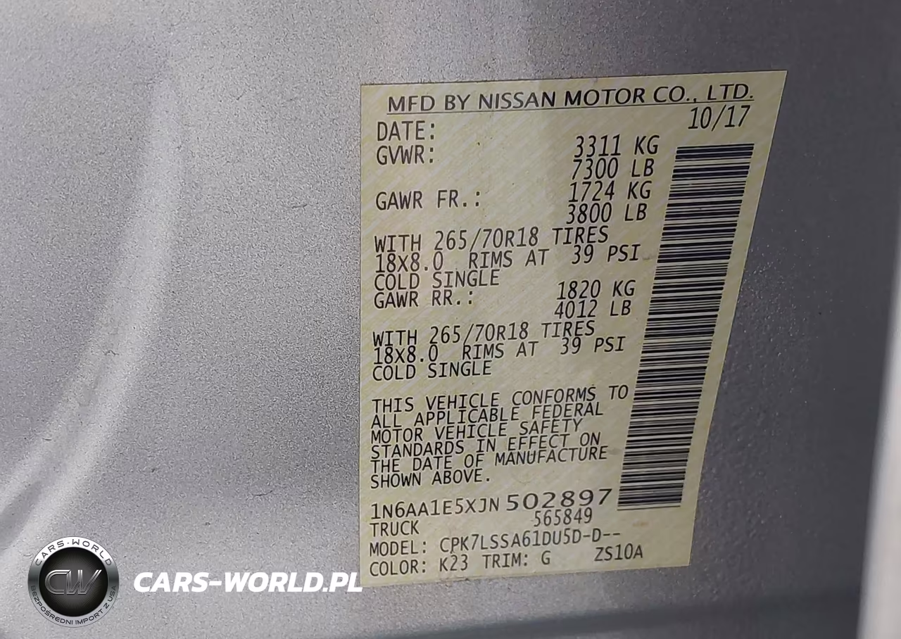 2018 Nissan Titan Sv VIN:1N6AA1E5XJN502897 - 9