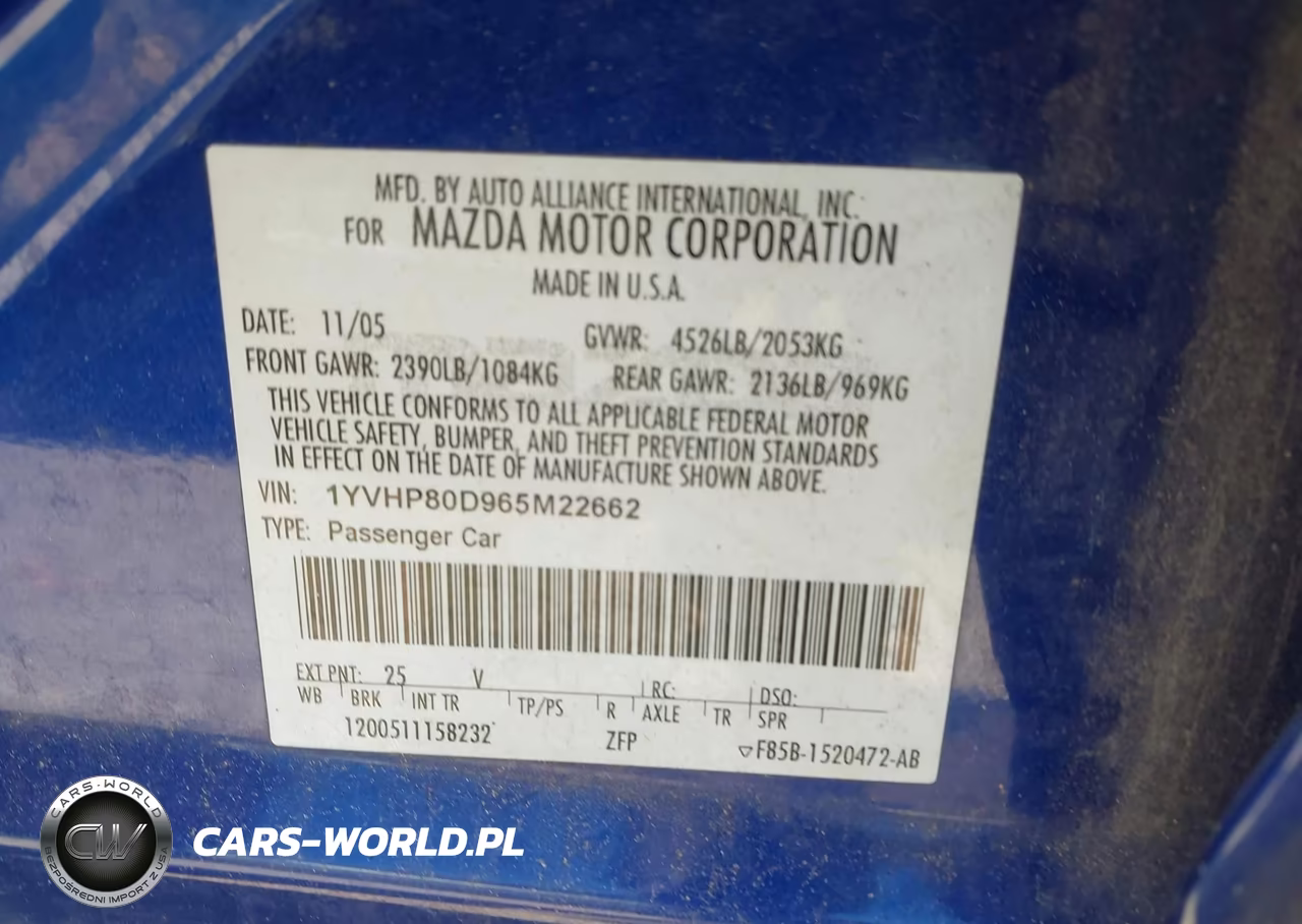 2006 Mazda Mazda6 S VIN:1YVHP80D965M22662 - 9