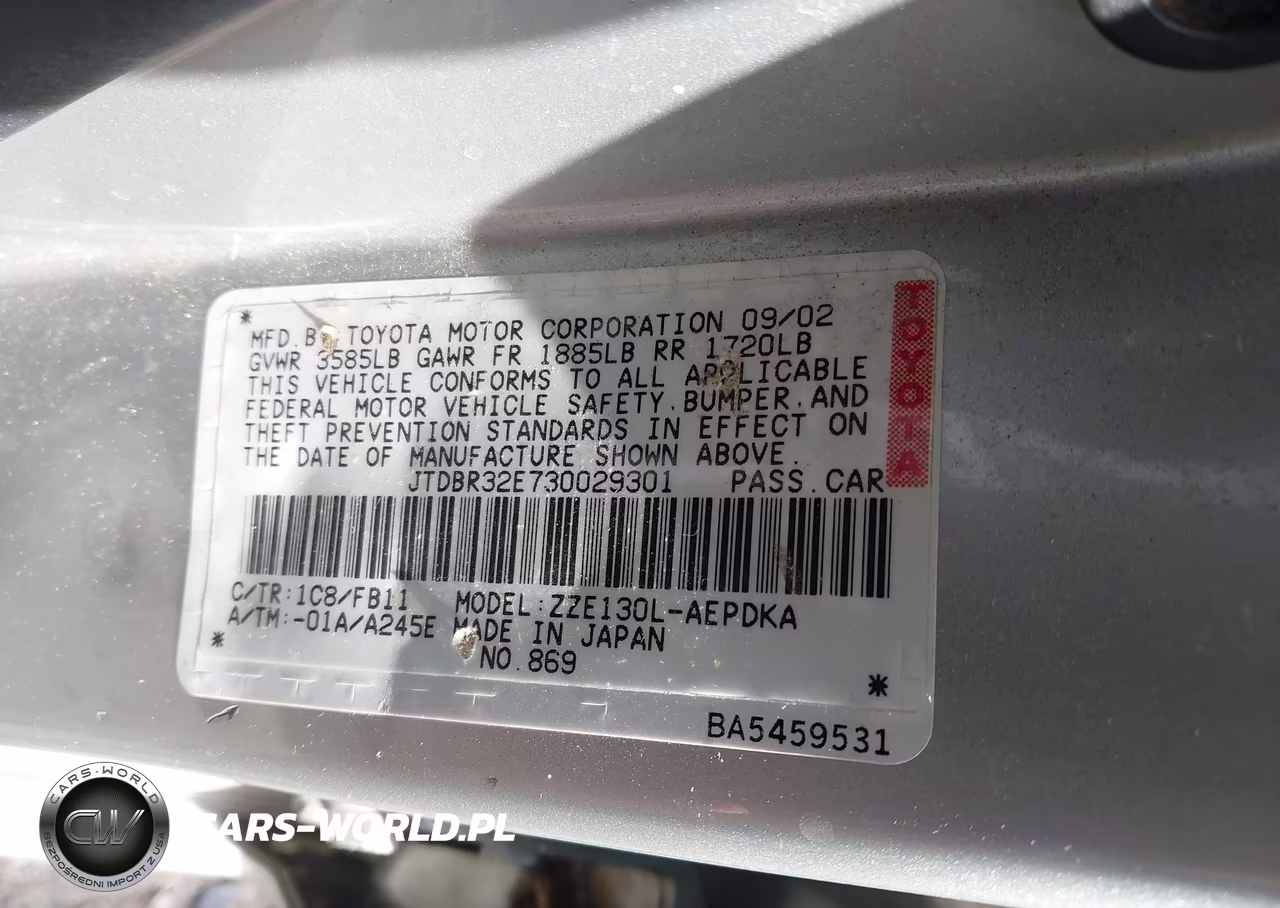 2003 Toyota Corolla Ce VIN:JTDBR32E730029301 - 9