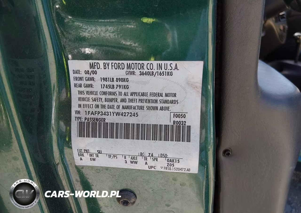 2000 Ford Focus Se VIN:1FAFP3431YW427245 - 9