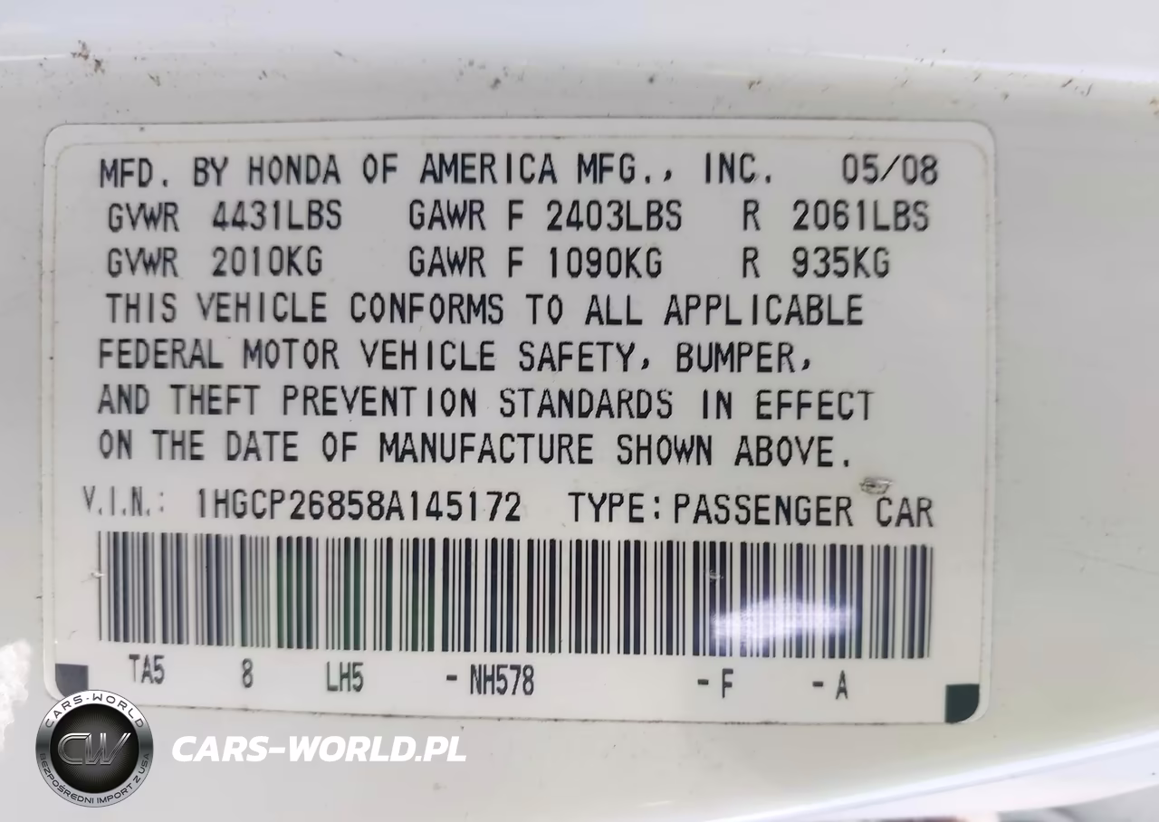 2008 Honda Accord 2.4 Ex-L VIN:1HGCP26858A145172 - 9