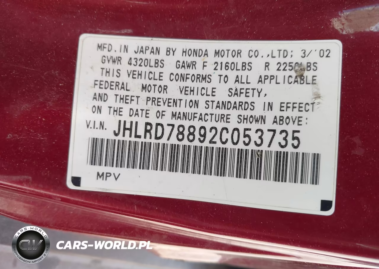 2002 Honda Cr-V Ex VIN:JHLRD78892C053735 - 9
