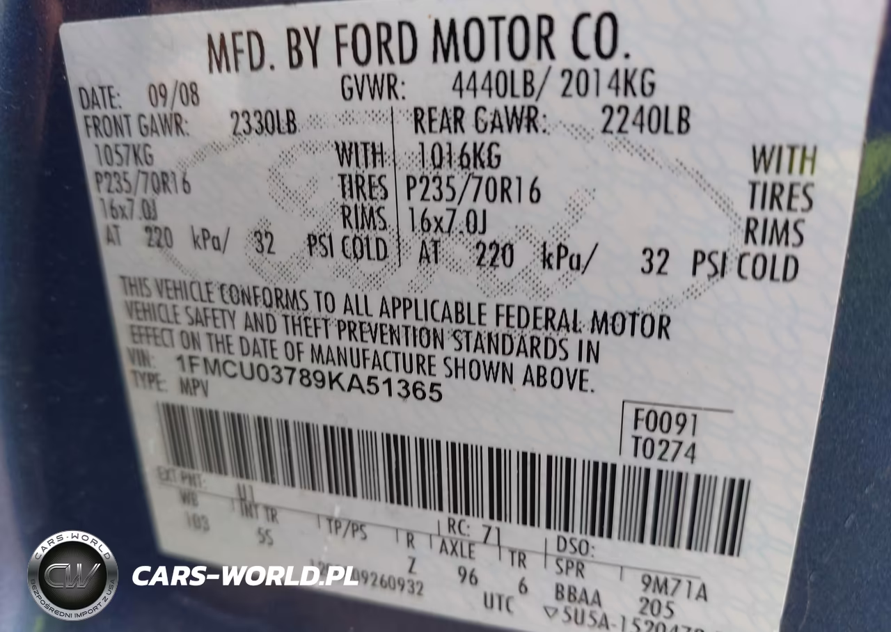 2009 Ford Escape Xlt VIN:1FMCU03789KA51365 - 9