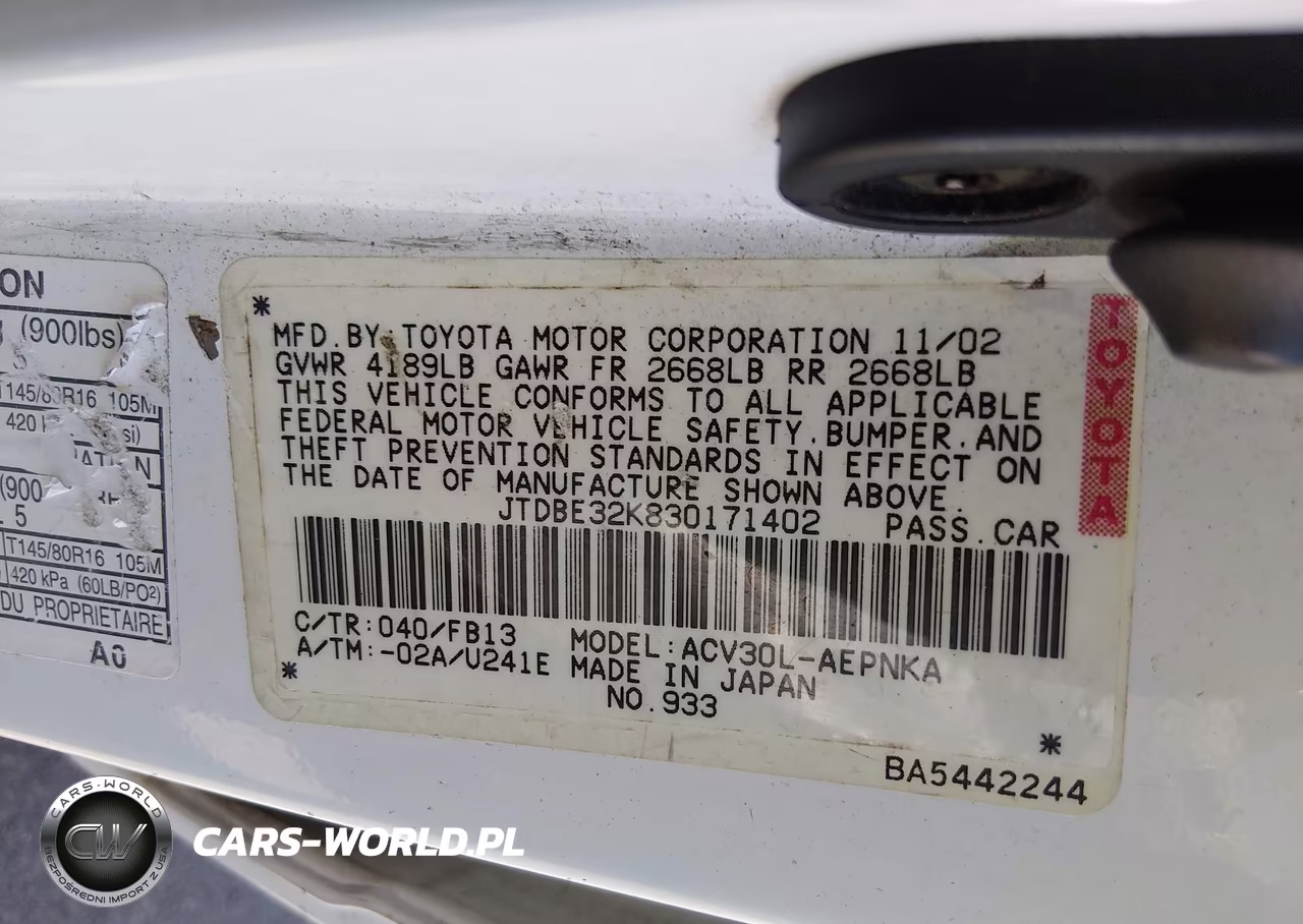 2003 Toyota Camry Le VIN:JTDBE32K830171402 - 9