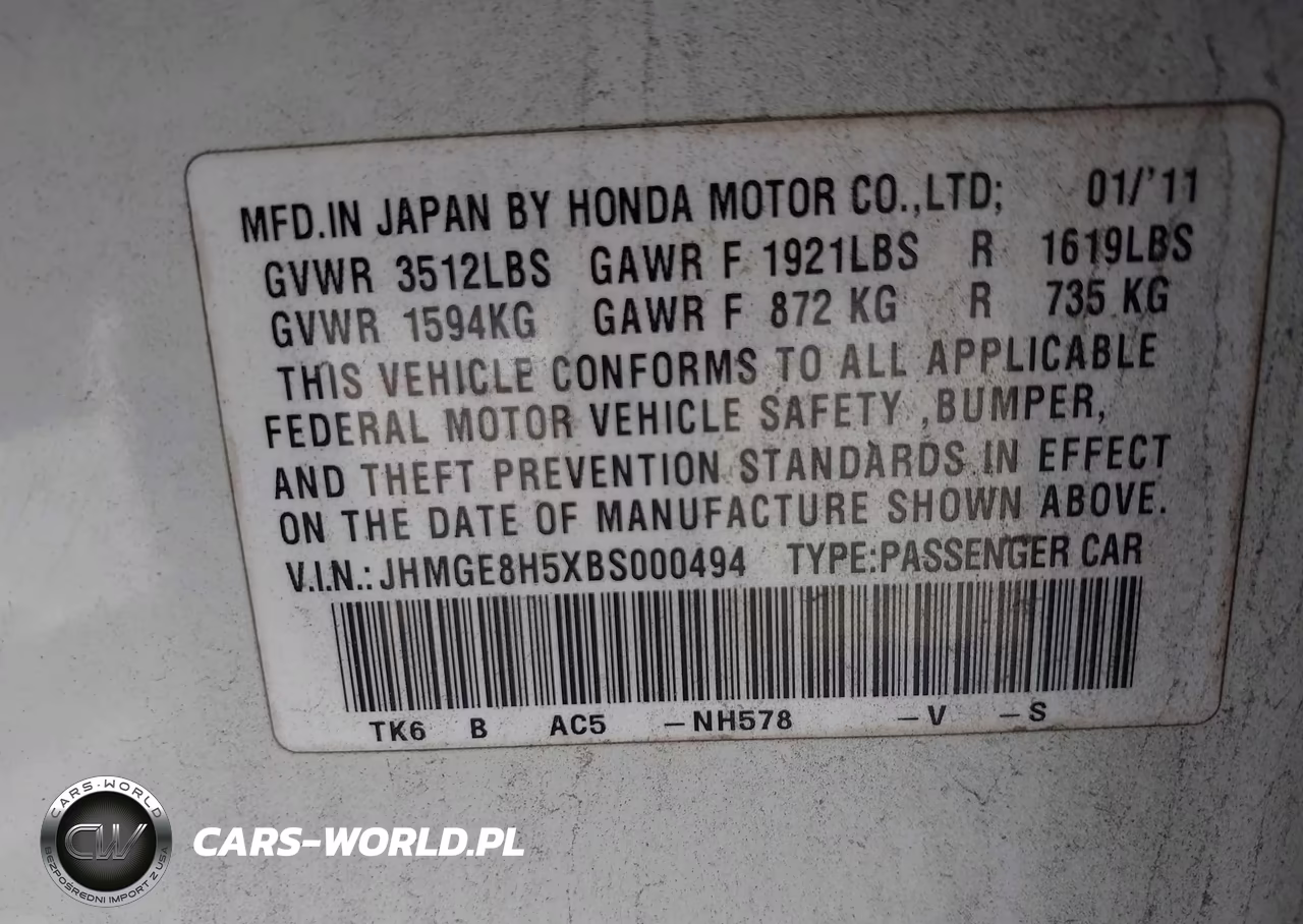 2011 Honda Fit Sport VIN:JHMGE8H5XBS000494 - 9