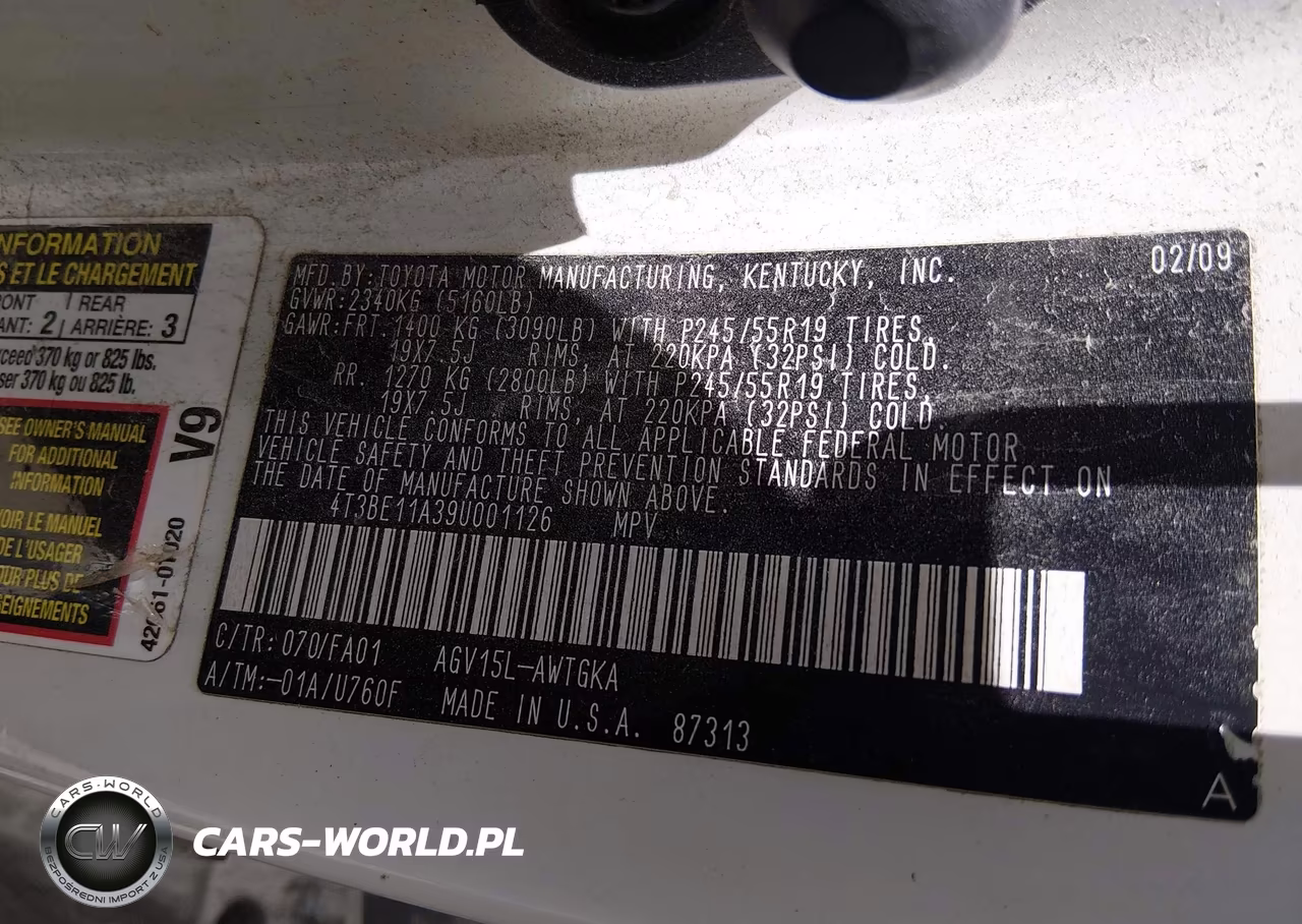 2009 Toyota Venza VIN:4T3BE11A39U001126 - 9