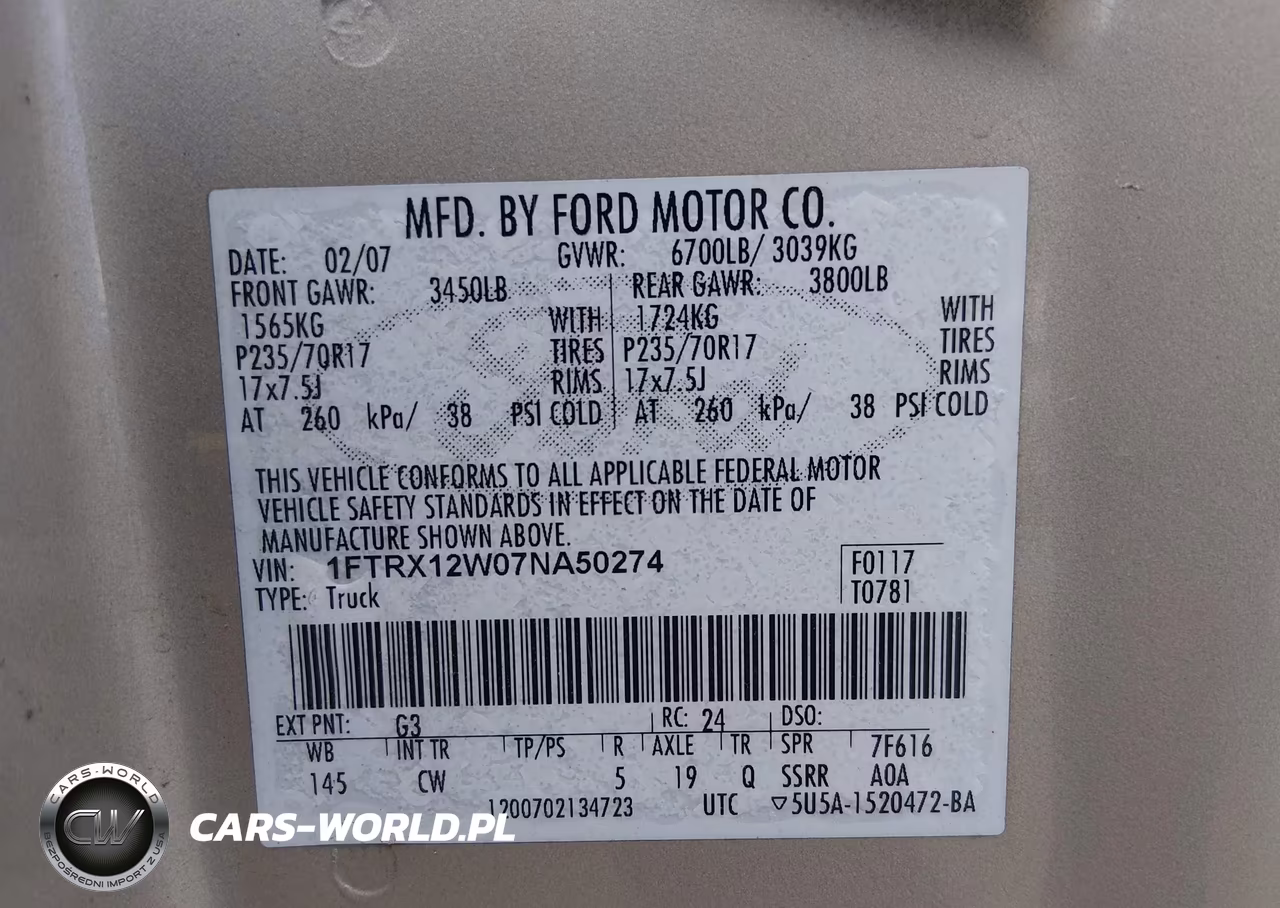 2007 Ford F-150 Stx-Xl-Xlt VIN:1FTRX12W07NA50274 - 9