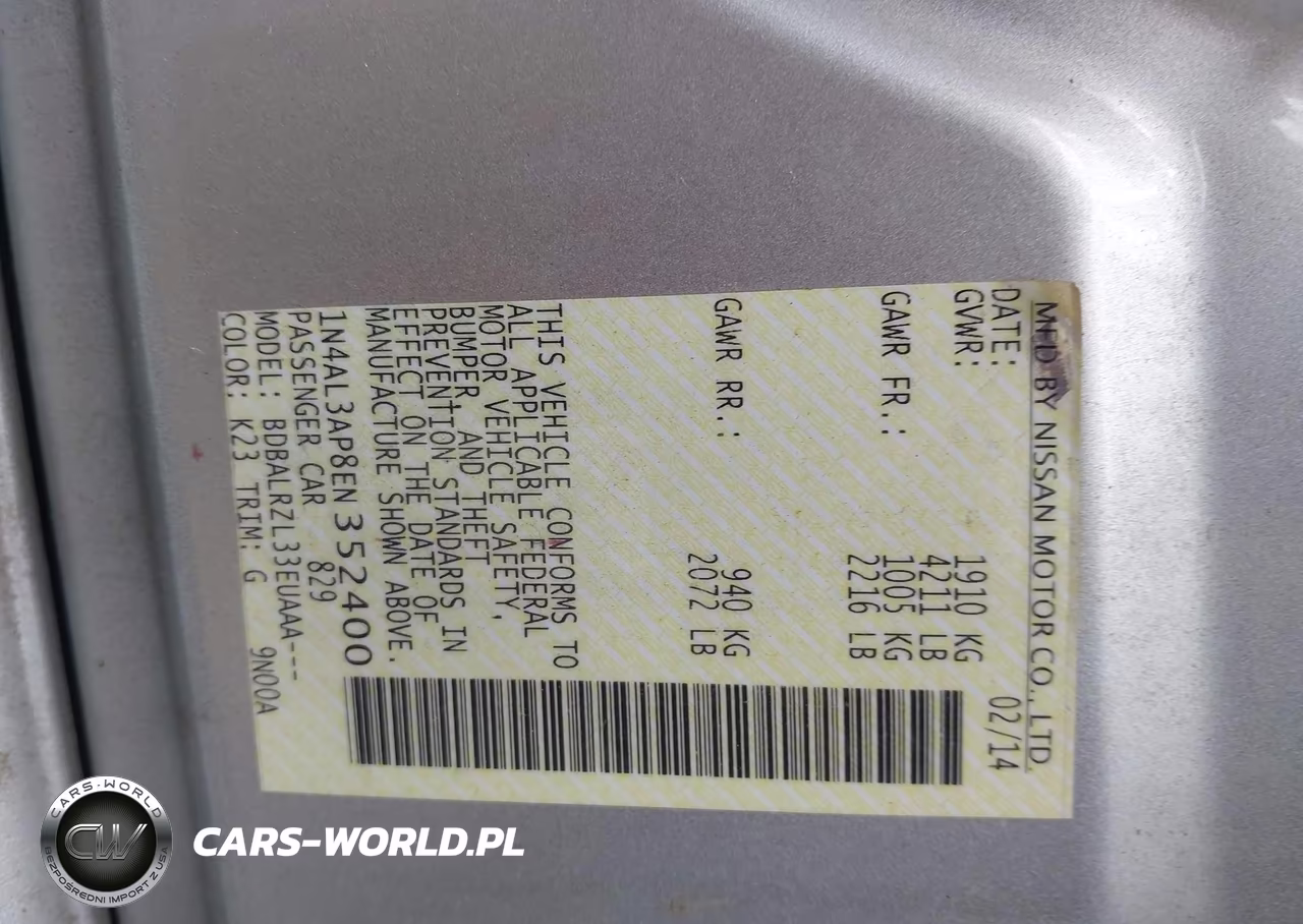 2014 Nissan Altima 2.5-2.5 S-2.5 Sl-2.5 Sv VIN:1N4AL3AP8EN352400 - 9