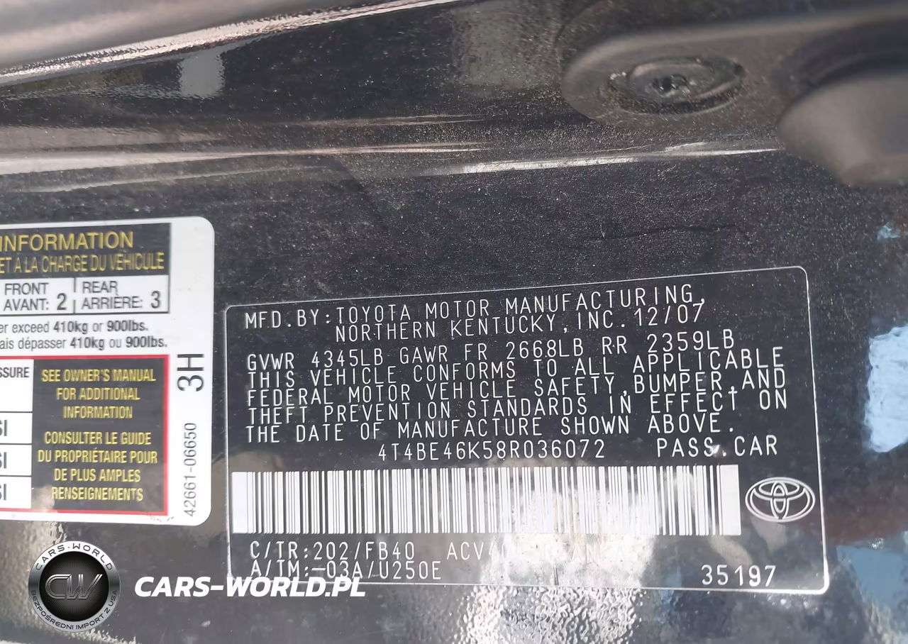 2008 Toyota Camry Le VIN:4T4BE46K58R036072 - 9