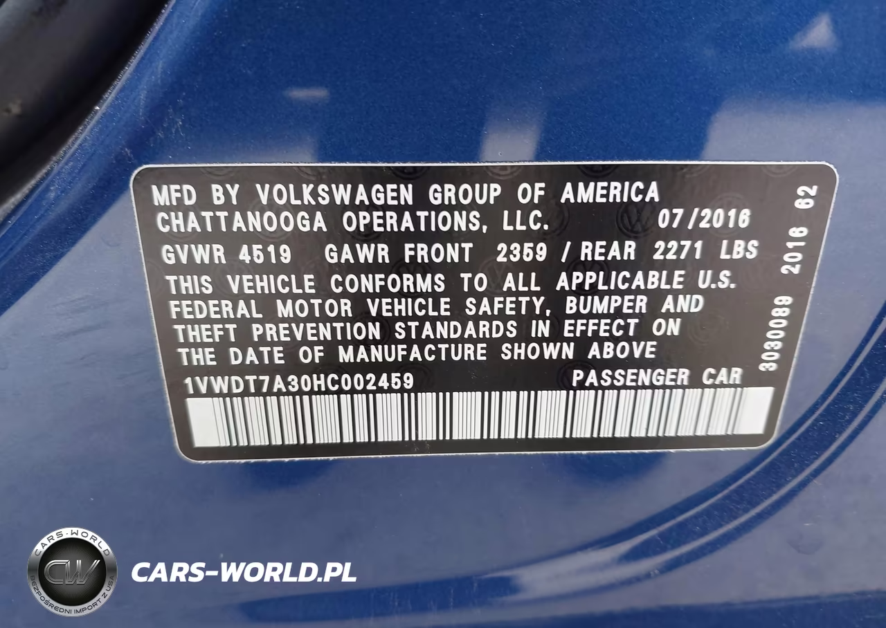 2017 Volkswagen Passat 1.8T R-Line VIN:1VWDT7A30HC002459 - 9