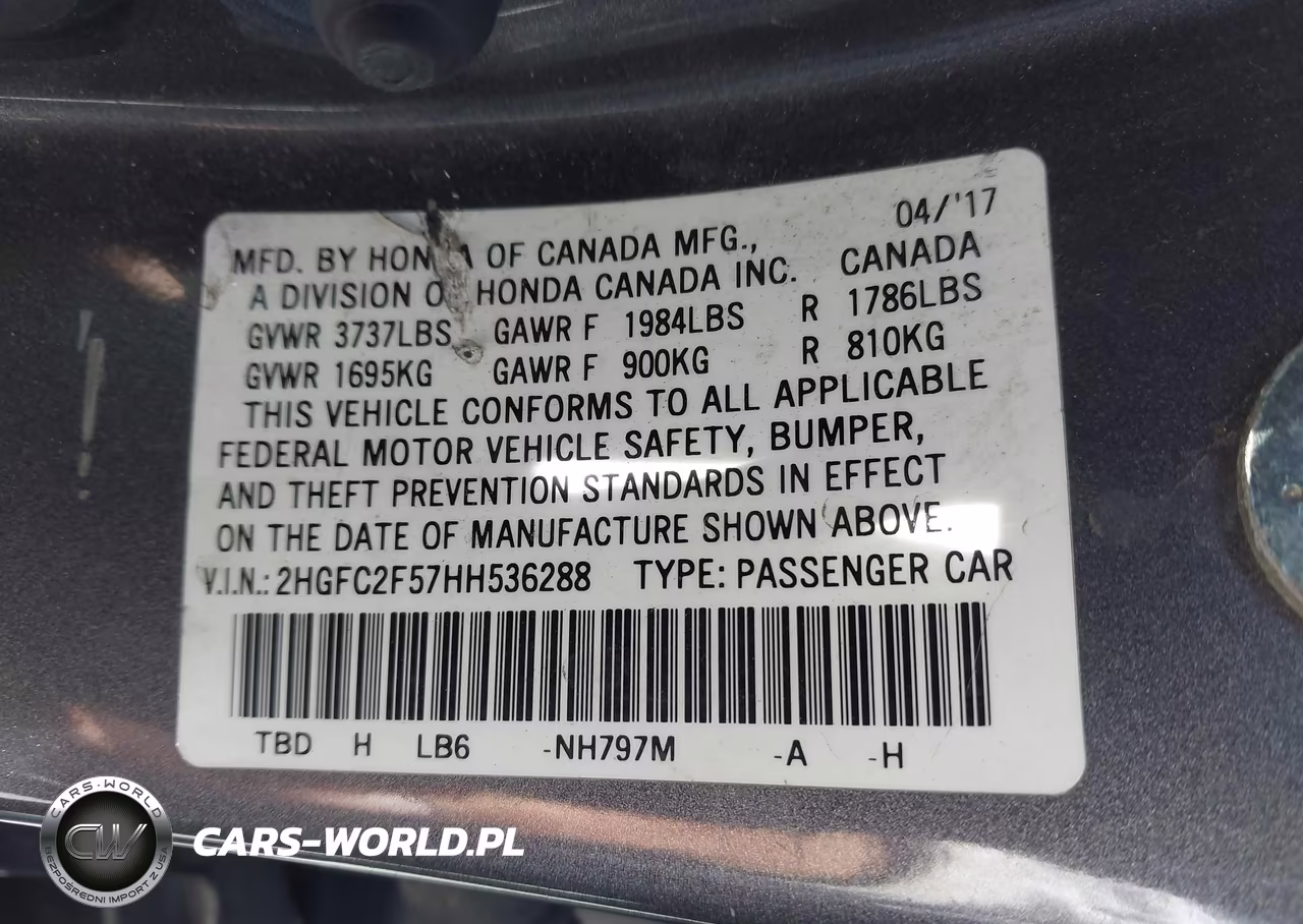 2017 Honda Civic Lx VIN:2HGFC2F57HH536288 - 9