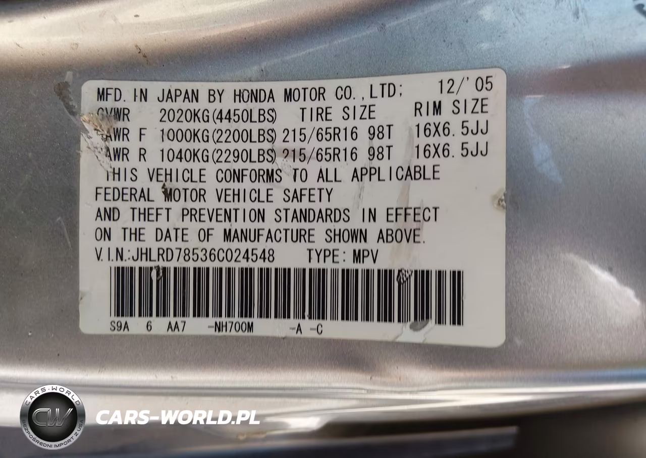 2006 Honda Cr-V Lx VIN:JHLRD78536C024548 - 9