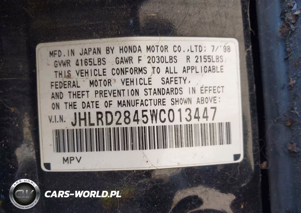 1998 Honda Cr-V Lx VIN:JHLRD2845WC013447 - 9