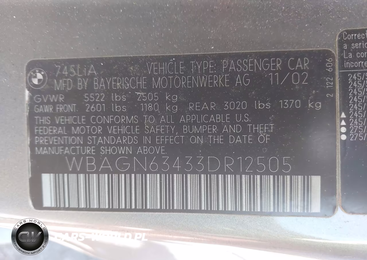 2003 BMW 745Li VIN:WBAGN63433DR12505 - 9