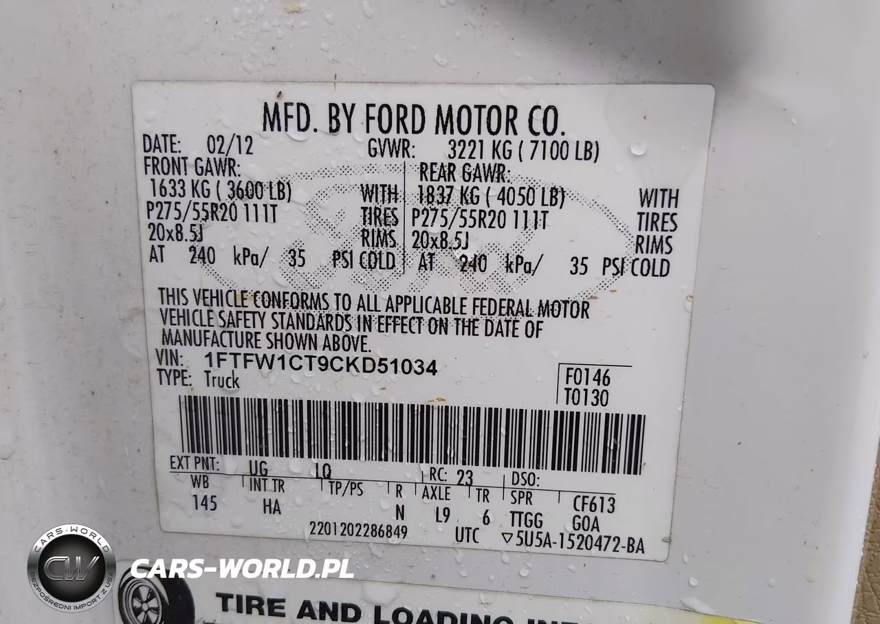2012 Ford F-150 Lariat VIN:1FTFW1CT9CKD51034 - 9