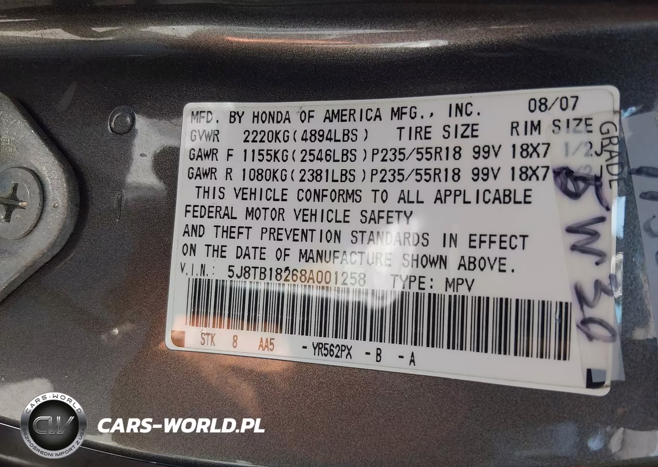 2008 Acura Rdx VIN:5J8TB18268A001258 - 9