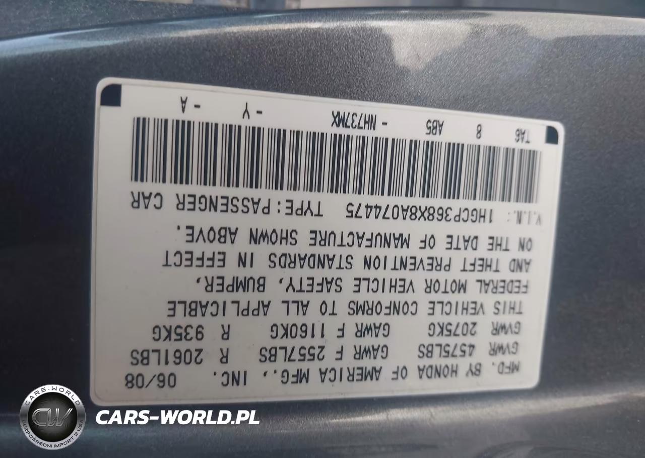 2008 Honda Accord 3.5 Ex-L VIN:1HGCP368X8A074475 - 9