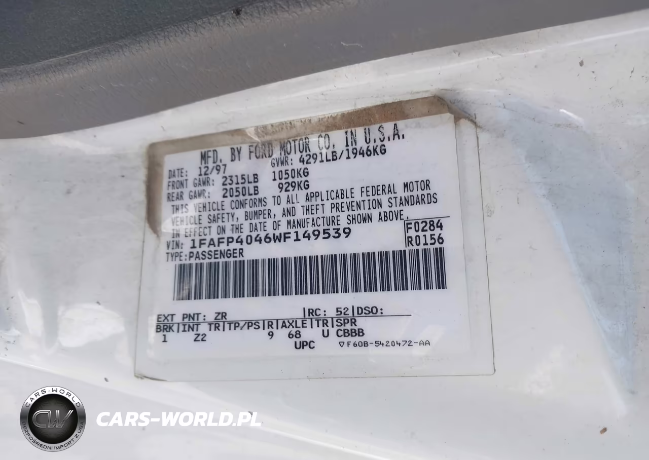 1998 Ford Mustang VIN:1FAFP4046WF149539 - 9