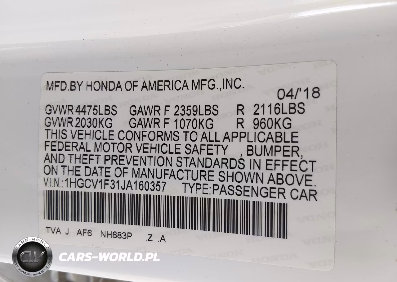 2018 Honda Accord Sport VIN:1HGCV1F31JA160357 - 9