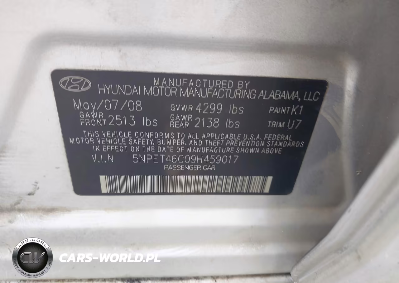 2009 Hyundai Sonata Gls VIN:5NPET46C09H459017 - 9