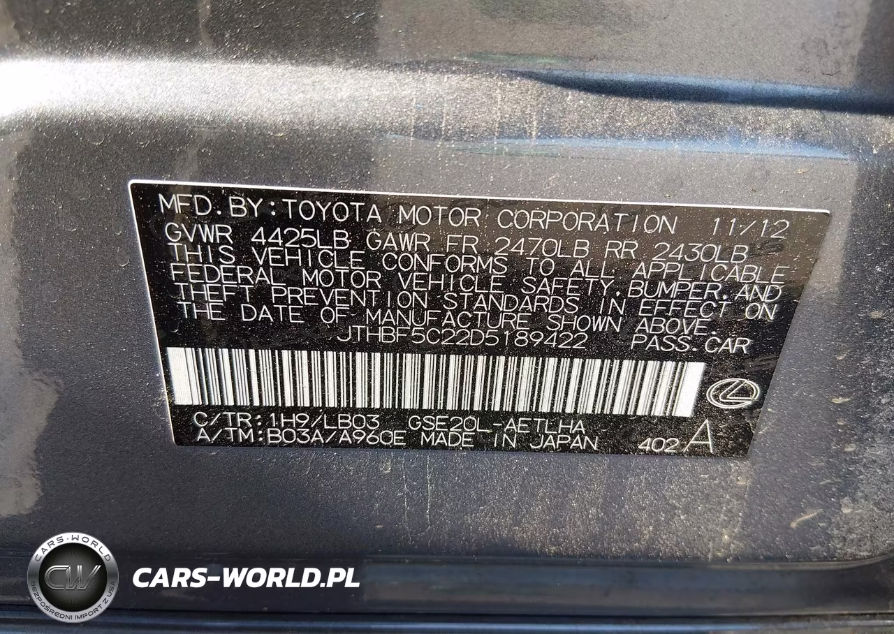 2013 Lexus Is 250 VIN:JTHBF5C22D5189422 - 9