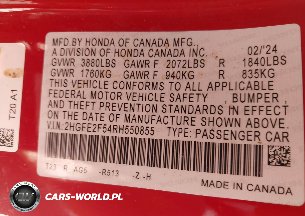 2024 Honda Civic Sport VIN:2HGFE2F54RH550855 - 9