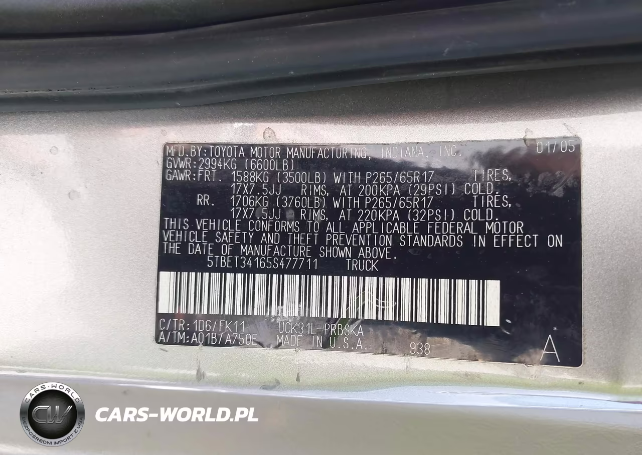 2005 Toyota Tundra Sr5 V8 VIN:5TBET34165S477711 - 9