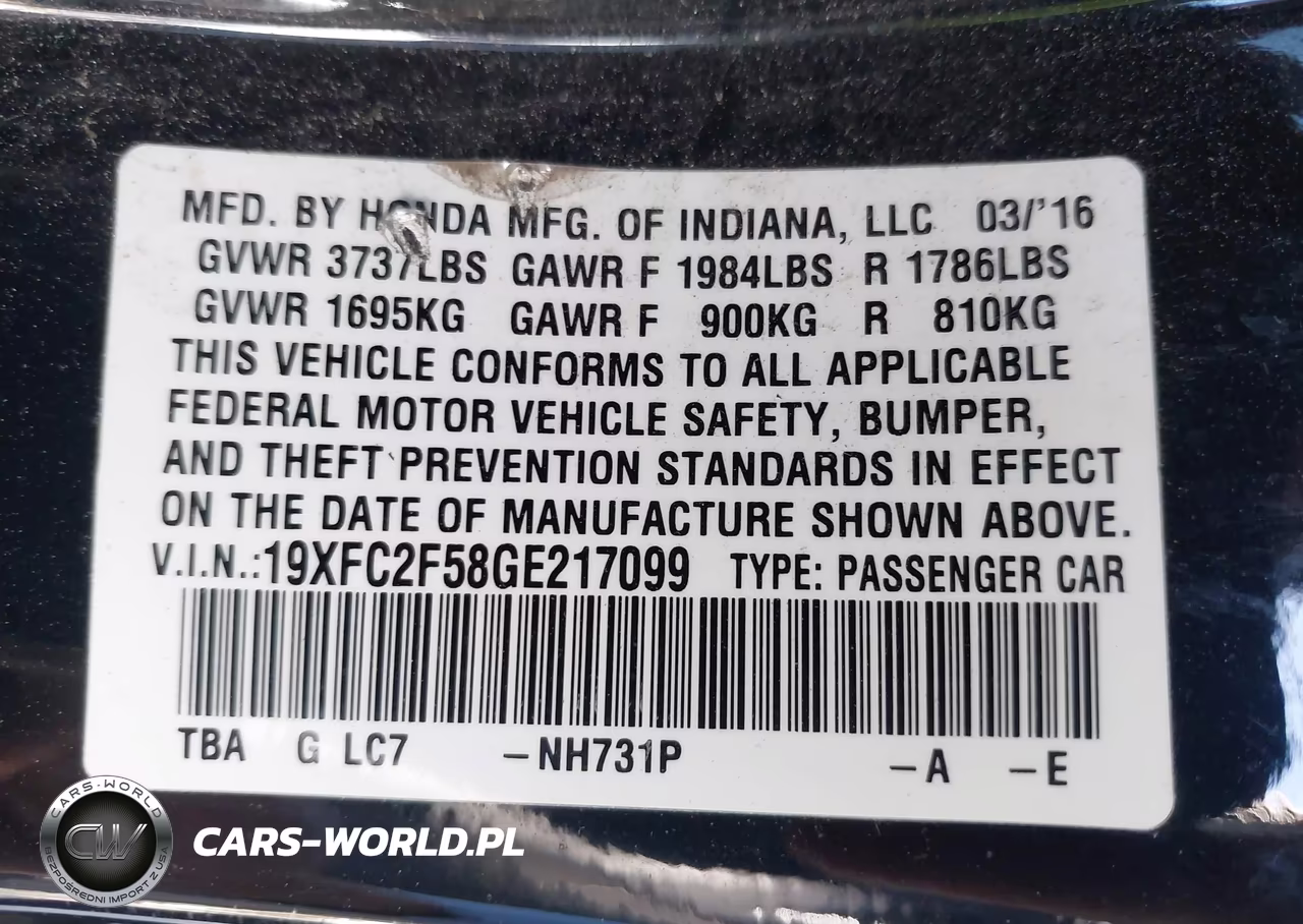 2016 Honda Civic Lx VIN:19XFC2F58GE217099 - 9