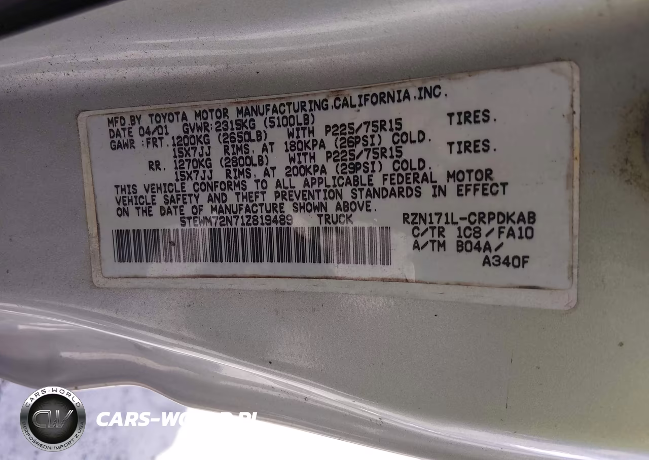 2001 Toyota Tacoma VIN:5TEWM72N71Z819489 - 9