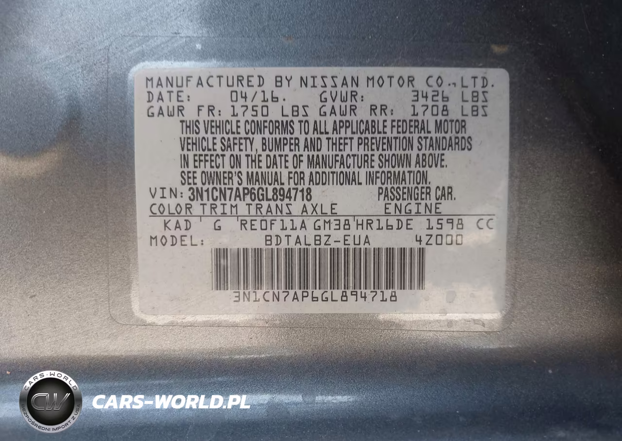 2016 Nissan Versa 1.6 S-1.6 S+-1.6 Sl-1.6 Sv VIN:3N1CN7AP6GL894718 - 9