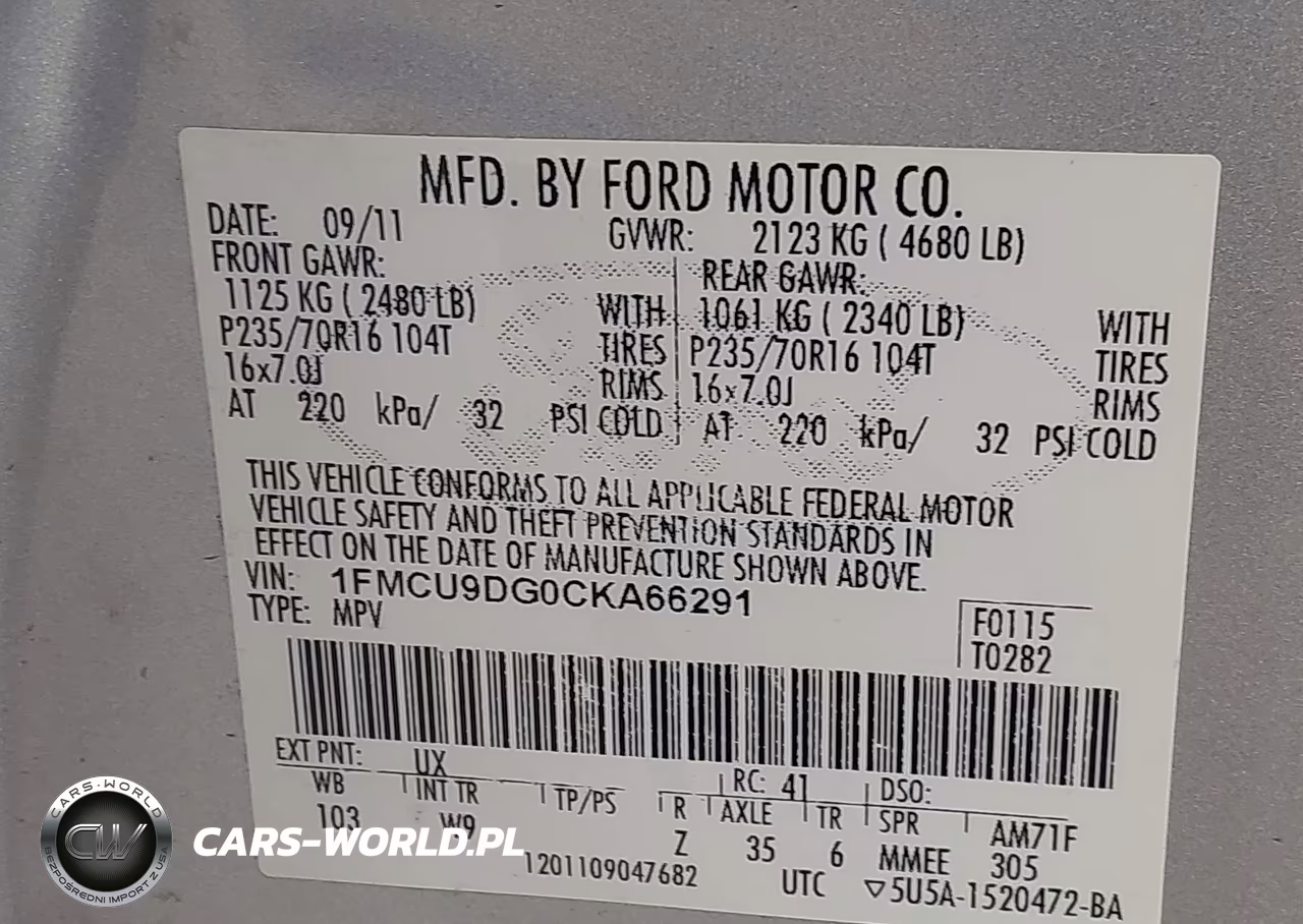 2012 Ford Escape Xlt VIN:1FMCU9DG0CKA66291 - 9
