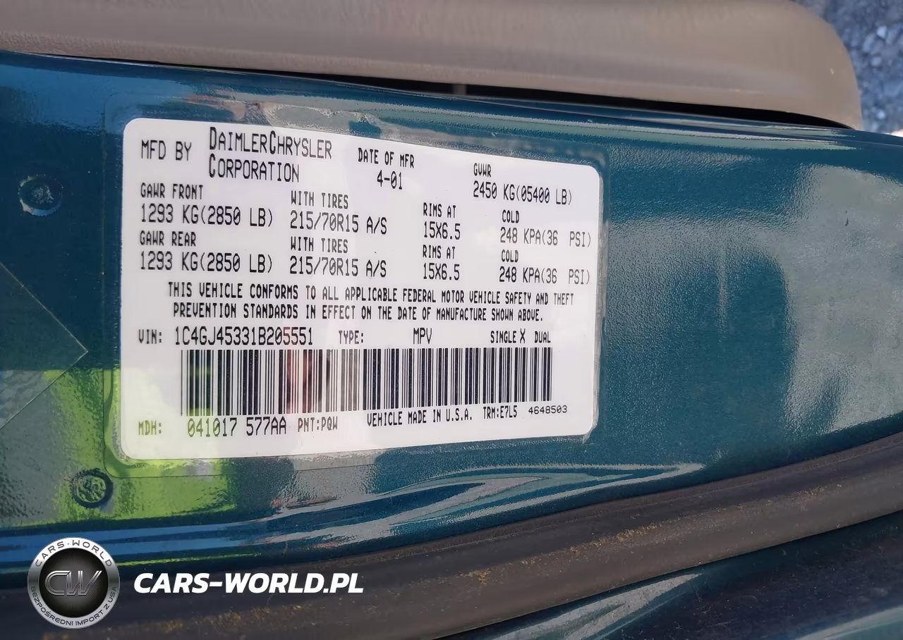 2001 Chrysler Voyager Lx VIN:1C4GJ45331B205551 - 9