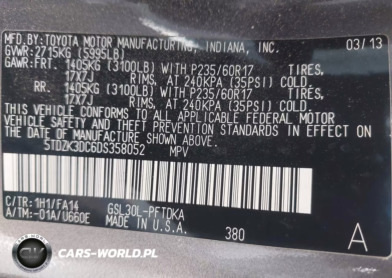 2013 Toyota Sienna L V6 7 Passenger VIN:5TDZK3DC6DS358052 - 9
